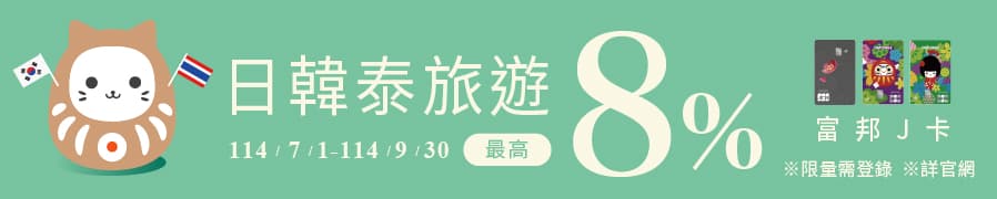 富邦J卡旅遊最高8%回饋