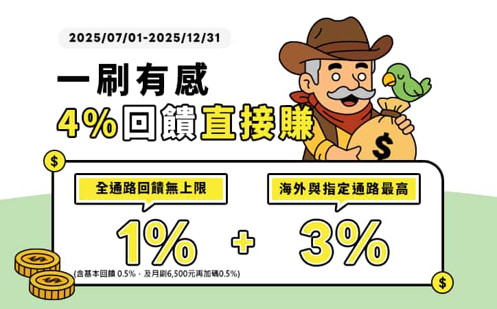 將來銀行將將卡刷卡回饋最高4%