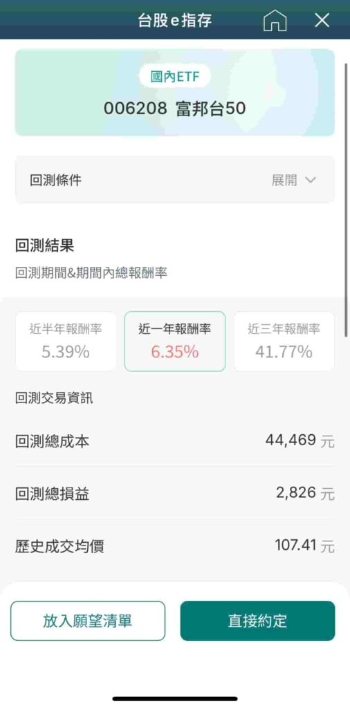玉山證券台股e指存-均線存報酬率回測