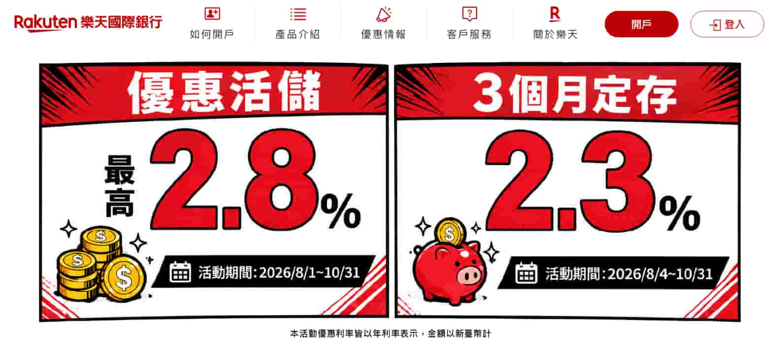 樂天銀行新戶優惠好禮202610